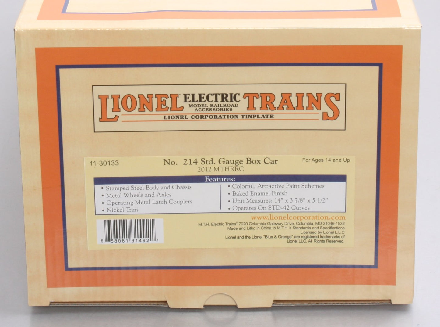 MTH 11-30133 Standard Gauge Box Car #214 NIB