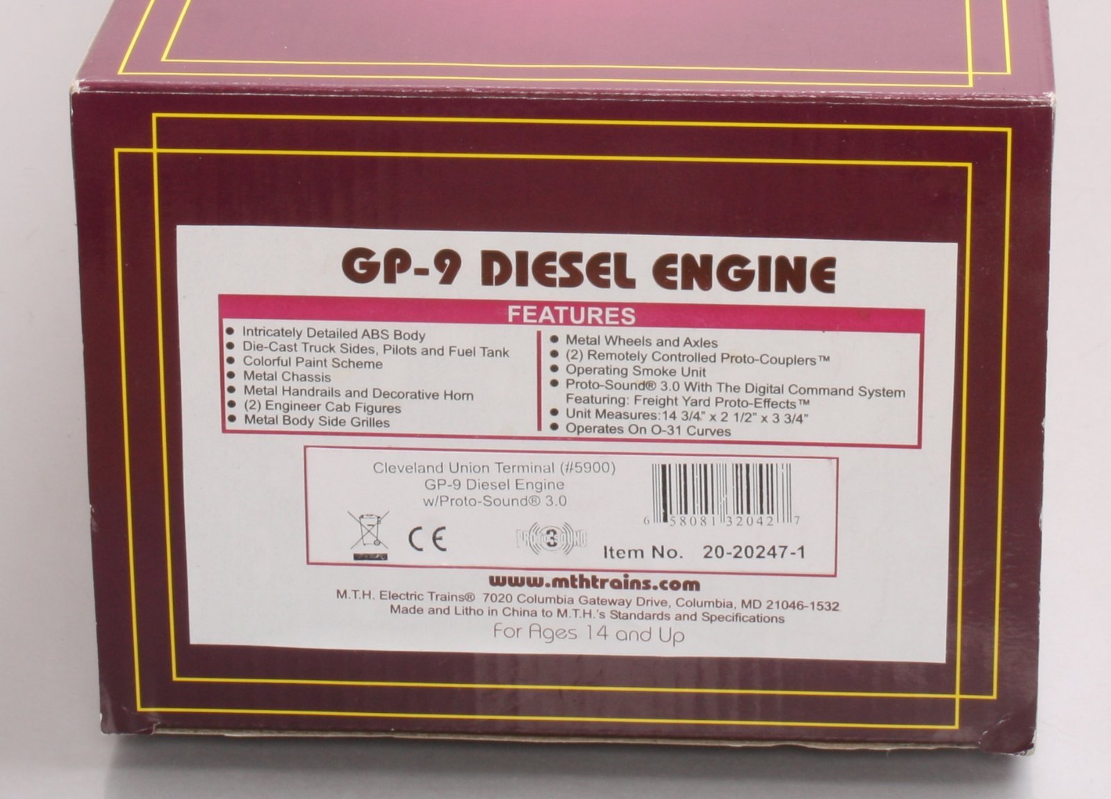 MTH 20-20247-1 Cleveland Union Terminal GP-9 Diesel Engine w/PS 3.0 #5900 LN/Box