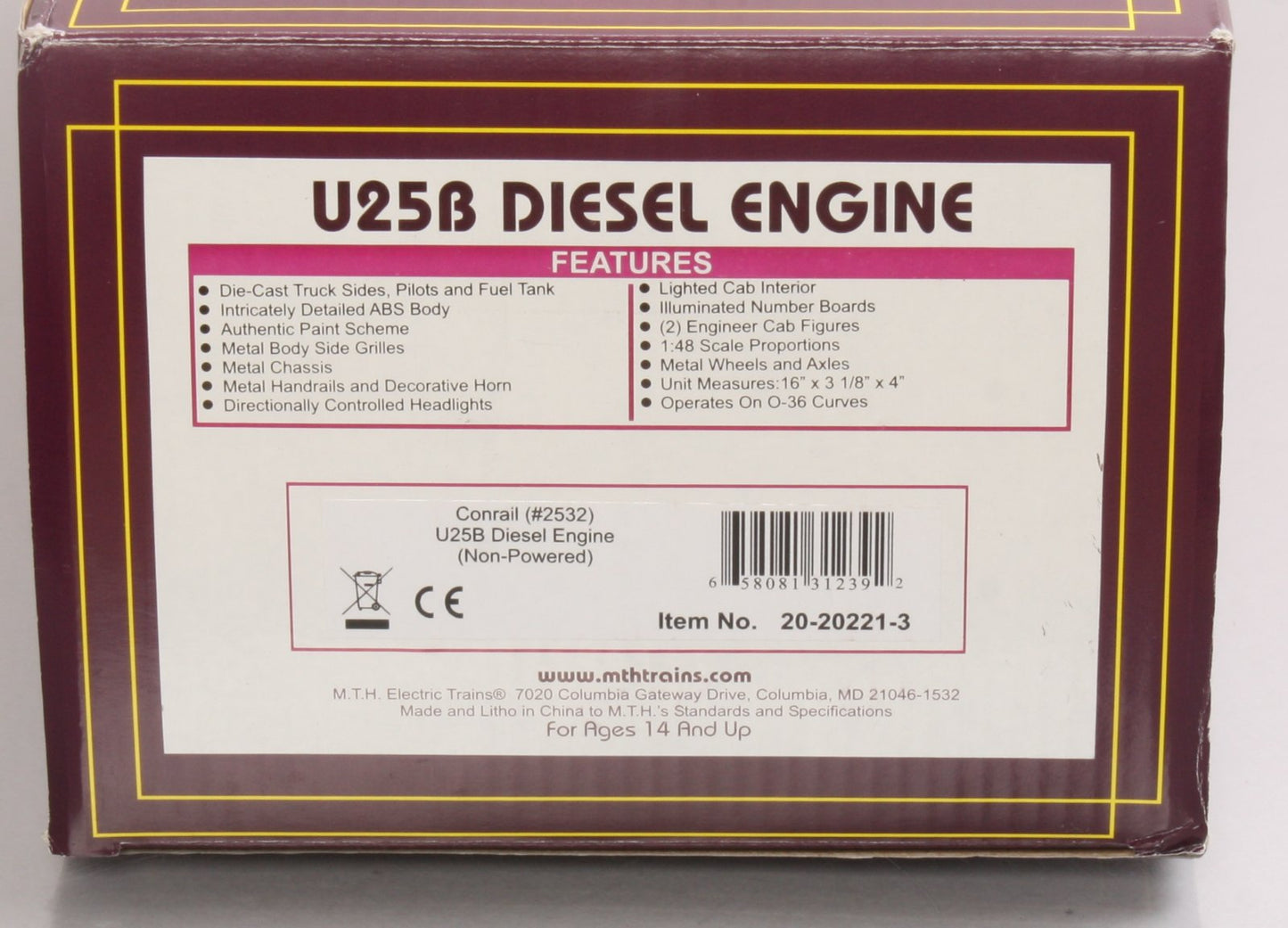 MTH 20-20221-3 Conrail U25B Non-Powered Diesel Engine #2532
