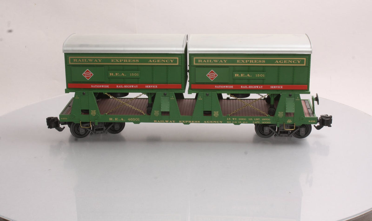 REA REA-46501 G Scale Piggyback Flat Car w/2 Trailers LN/Box