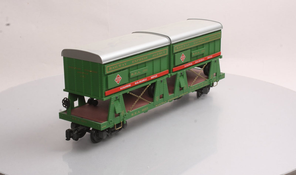 REA REA-46501 G Scale Piggyback Flat Car w/2 Trailers LN/Box