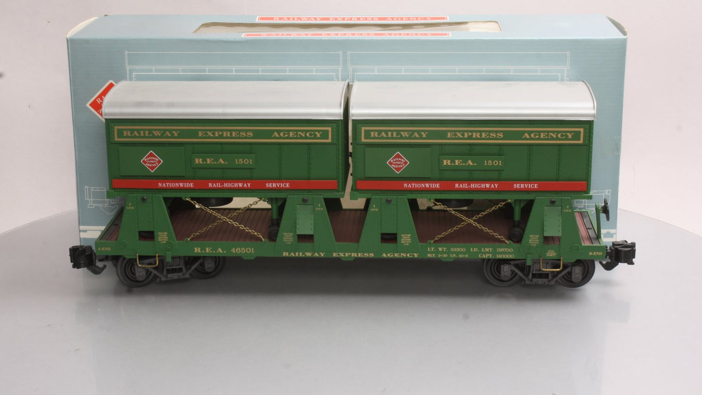 REA REA-46501 G Scale Piggyback Flat Car w/2 Trailers LN/Box