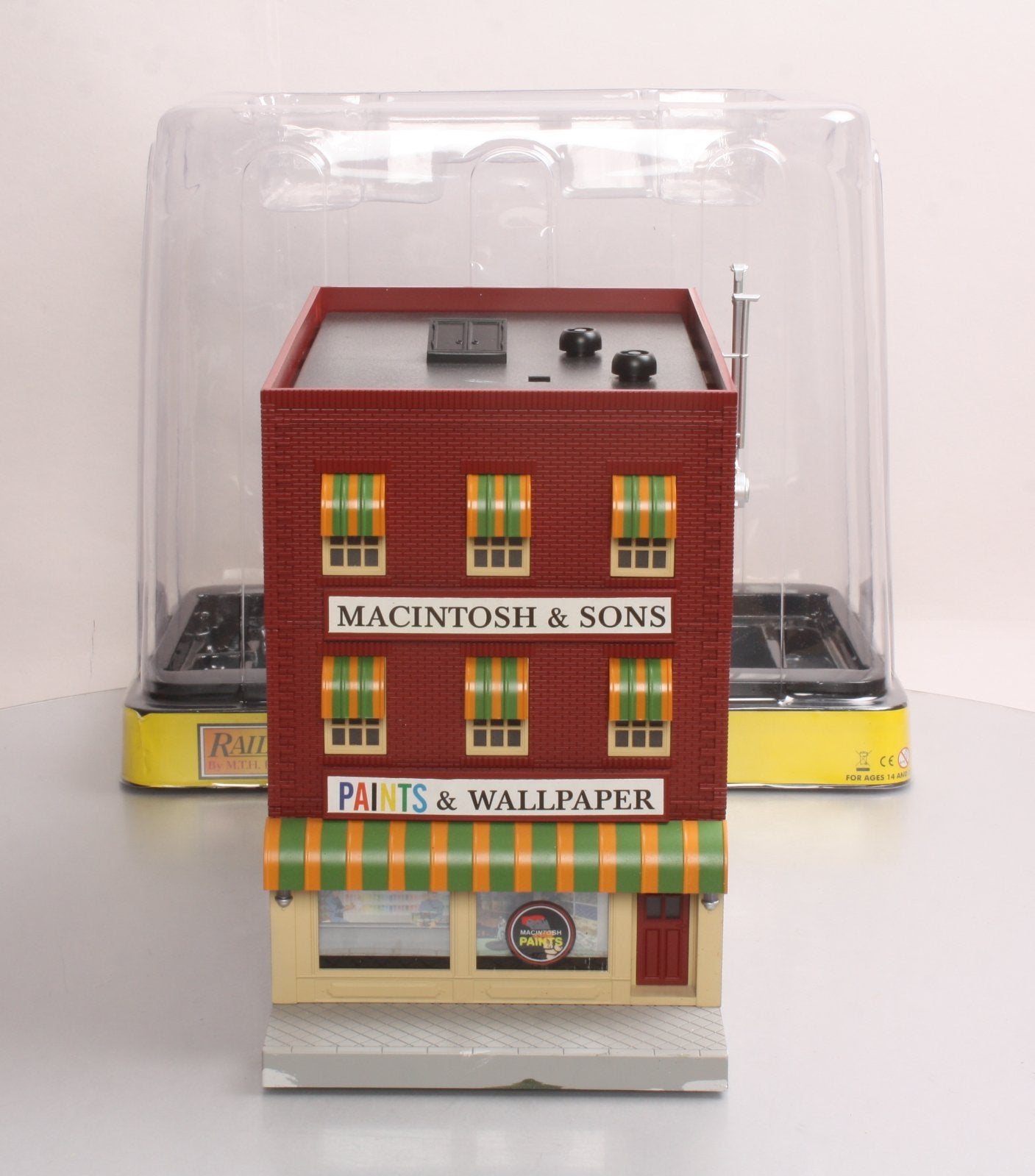 MTH 30-90409 Macintosh Son's Paints 3-Story City Building w/Fire NIB