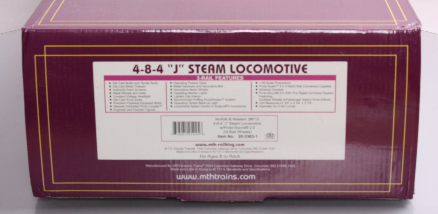 MTH 20-3363-1 N&W 4-8-4 J Steam Enginemotive w/PS2 #613 (Hi-Rail Wheels) LN/Box