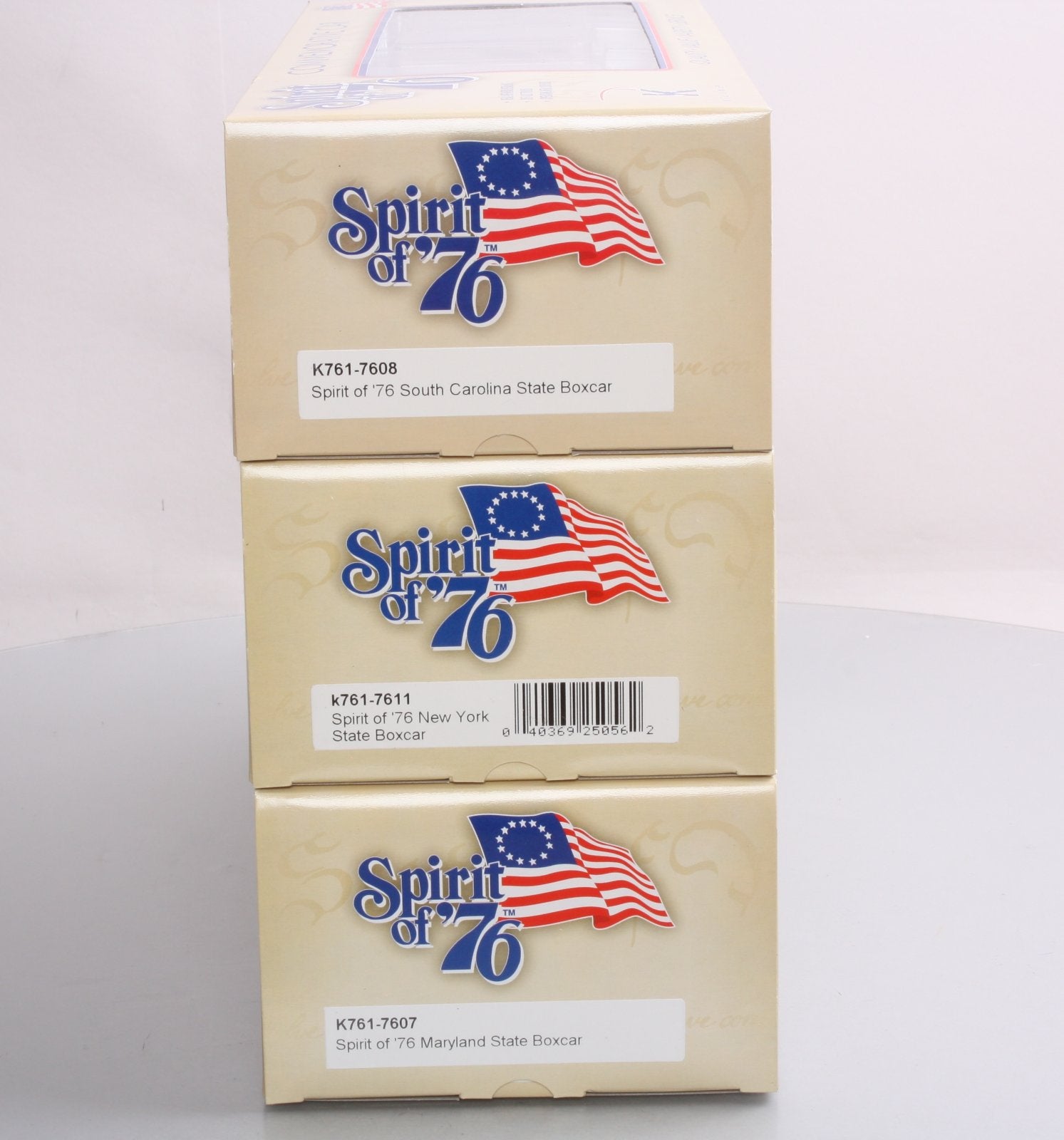 K-Line K761-7604A Spirit of 76 State Boxcars (SC, MD & NY) NIB