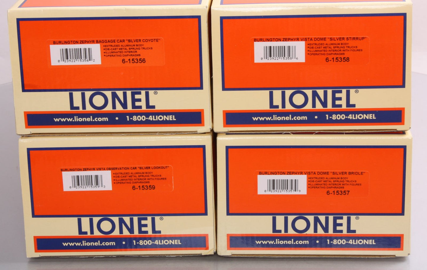 Lionel 6-15311 CB&Q California Zephyr 15" Passenger Cars (Set of 4) LN/Box