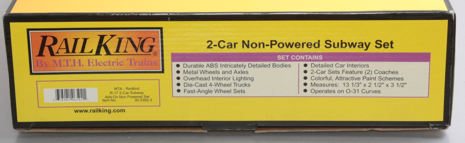 MTH 30-2392-3 O MTA - Redbird R-17 Subway Add-On Non Powered Set (Set of 2) LN/Box