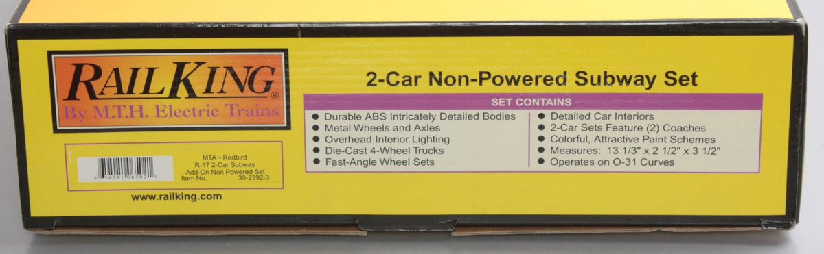 MTH 30-2392-3 O MTA - Redbird R-17 Subway Add-On Non Powered Set (Set of 2) LN/Box