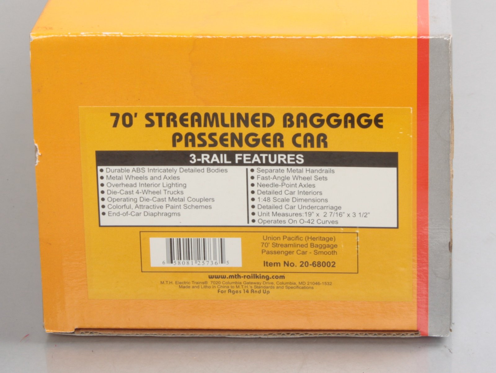 MTH 20-68002 O Gauge Union Pacific 70’ ABS Smooth Side Baggage Car #5769 LN/Box