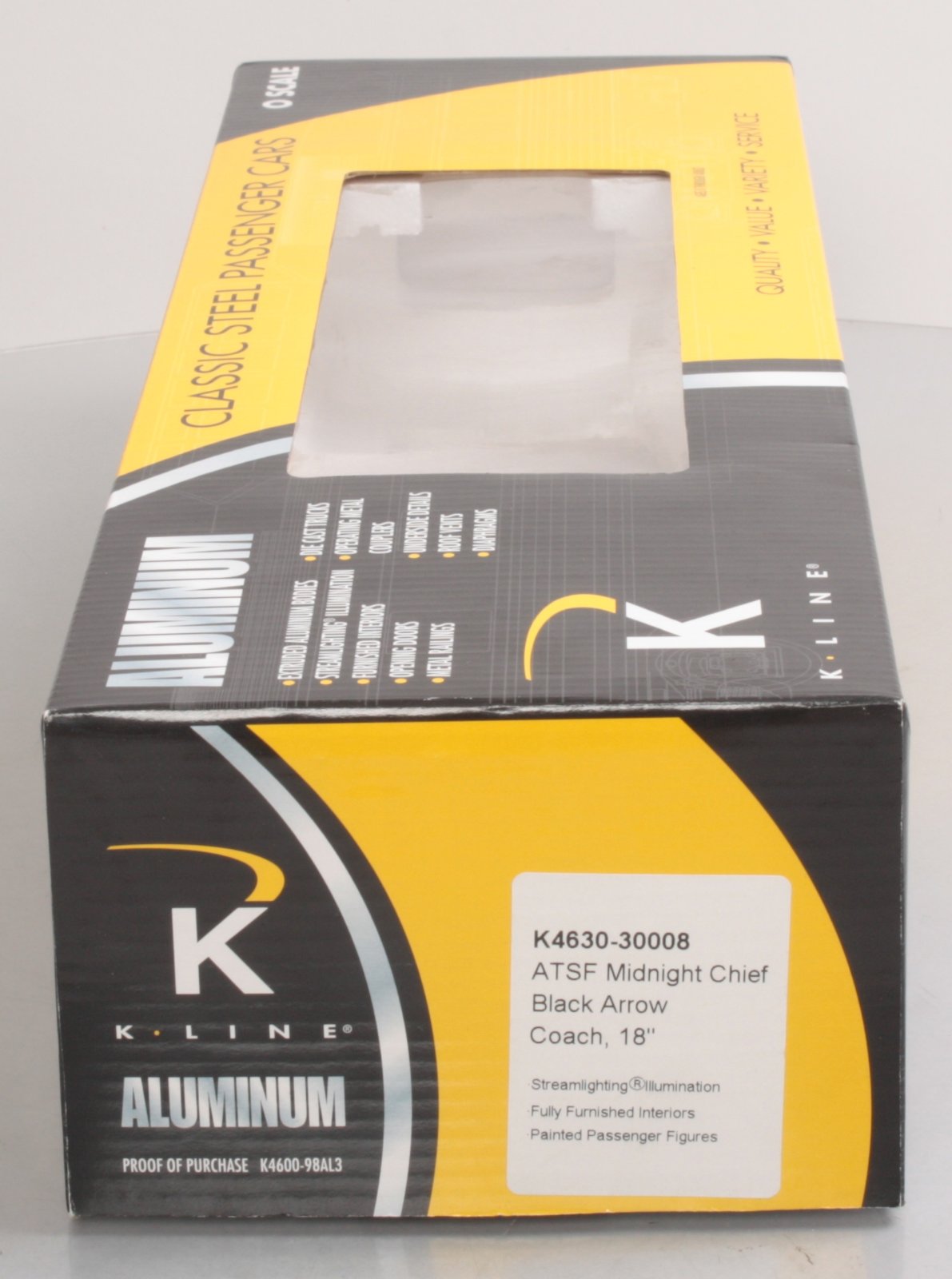 K-Line K4630-30008 SF Midnight Chief "Black Arrow" 18" Aluminum Passenger Car LN/Box