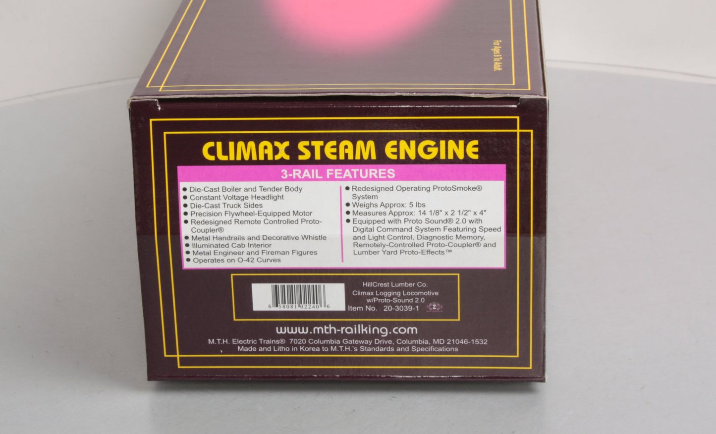 MTH 20-3039-1 O Gauge Hill Crest Lumber Co. Climax Logging Locomotive w/PS2 #10 LN/Box