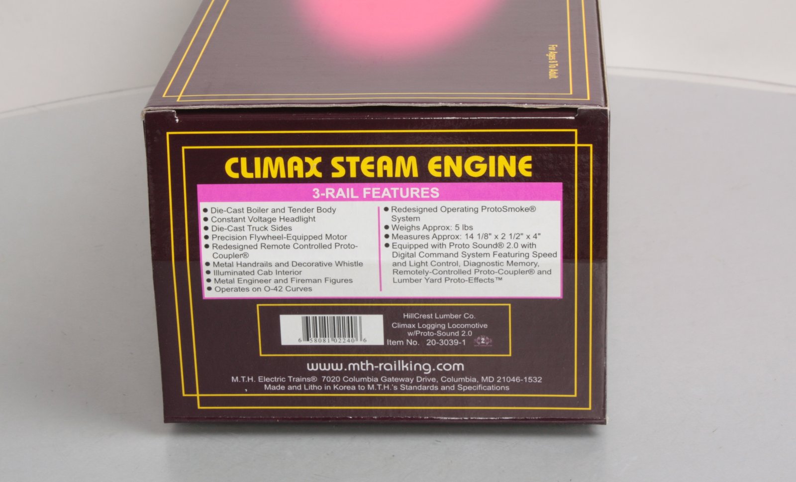 MTH 20-3039-1 O Gauge Hill Crest Lumber Co. Climax Logging Locomotive #10 w/PS2 EX/Box