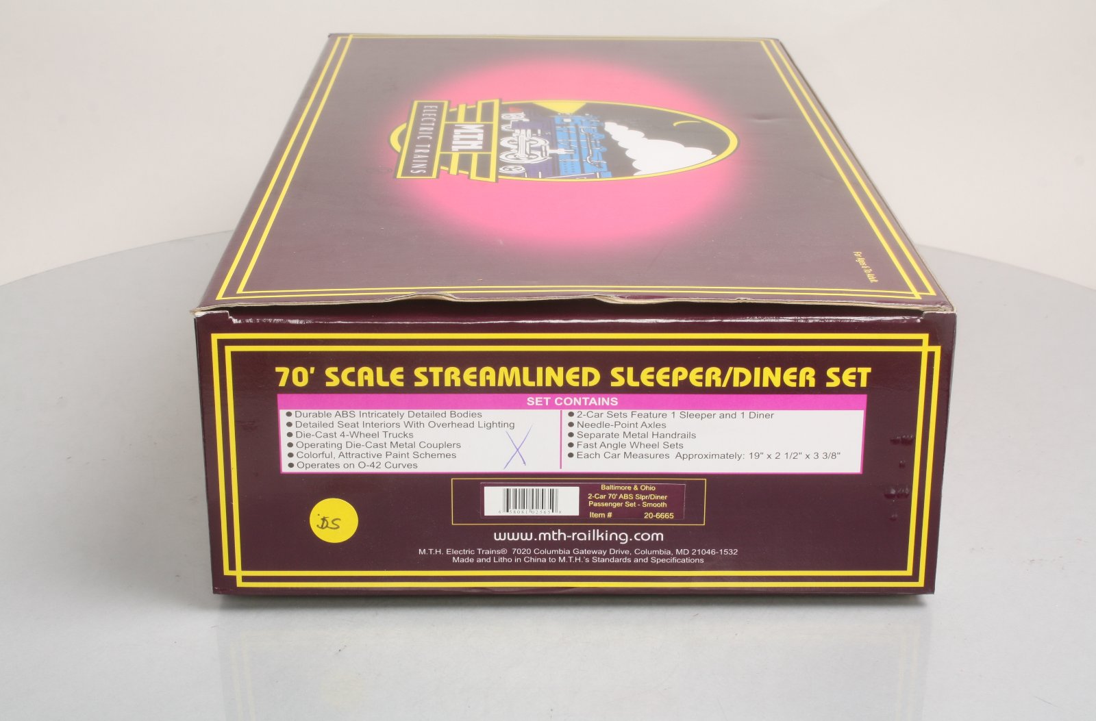 MTH 20-6665 O B&O 70' Streamlined Sleeper/Diner Passenger Car Set (Set of 2) LN/Box