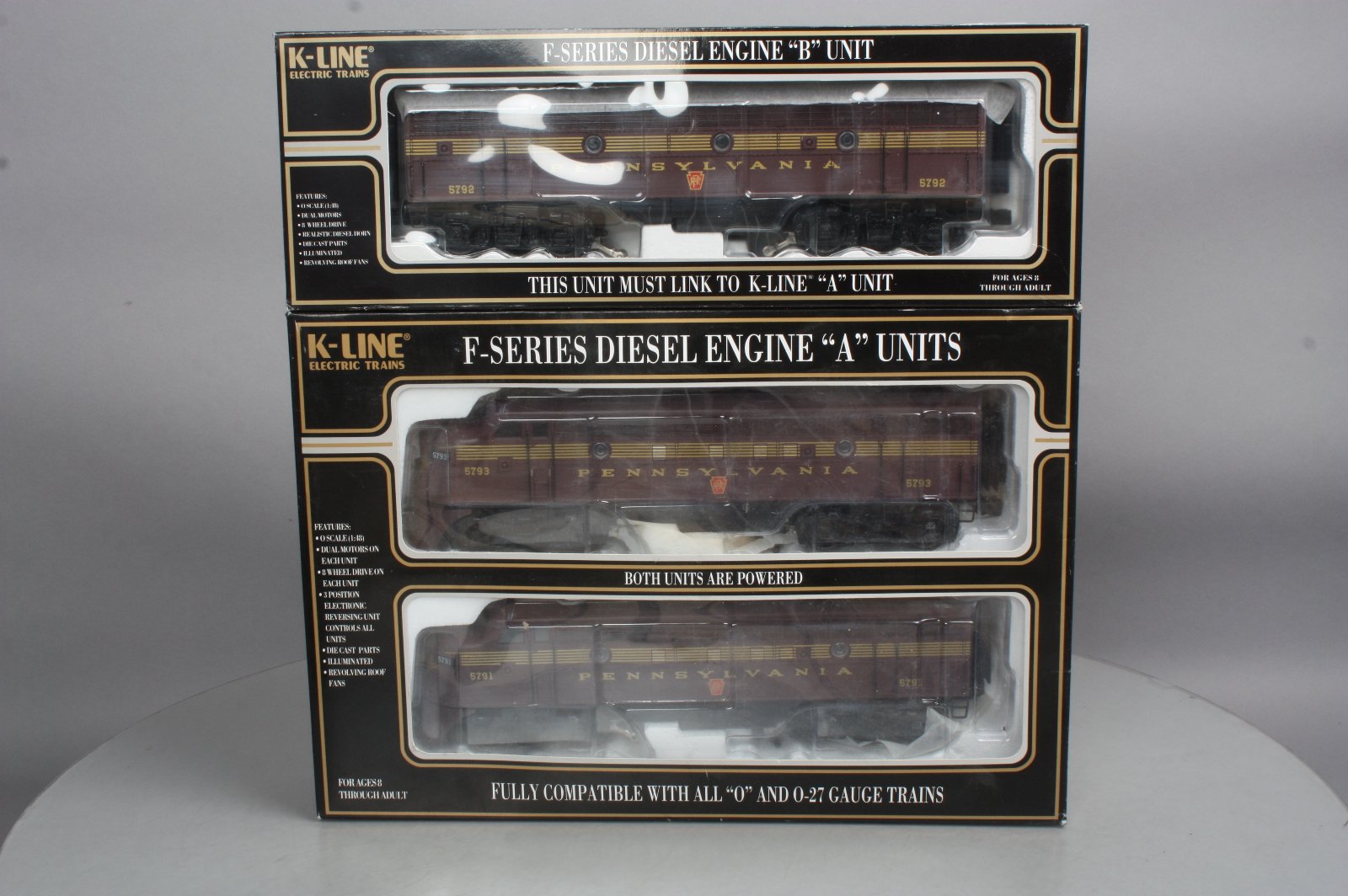 K-Line K25801 O Gauge Pennsylvania F7 ABA Diesel Set #5791/5792/5793 LN/Box