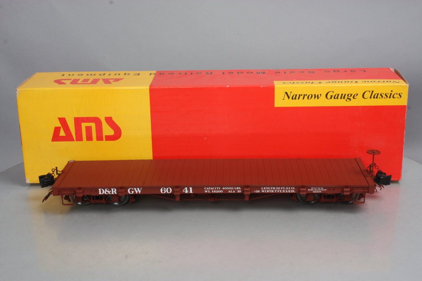 AMS AM31-342 Narrow Gauge 1:20.3 Scale D&RGW Flatcar - Metal Wheels LN/Box