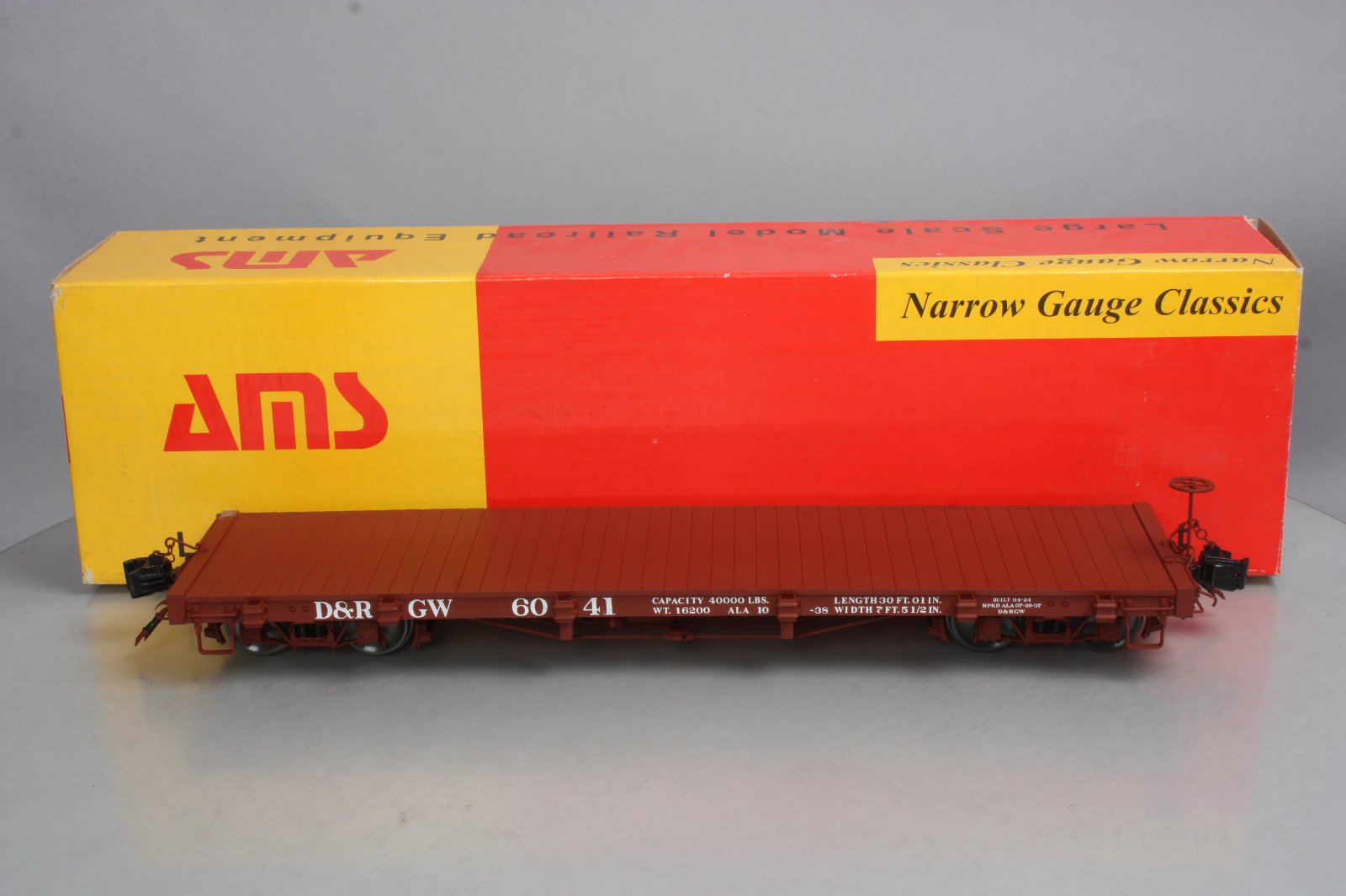 AMS AM31-342 Narrow Gauge 1:20.3 Scale D&RGW Flatcar - Metal Wheels LN/Box