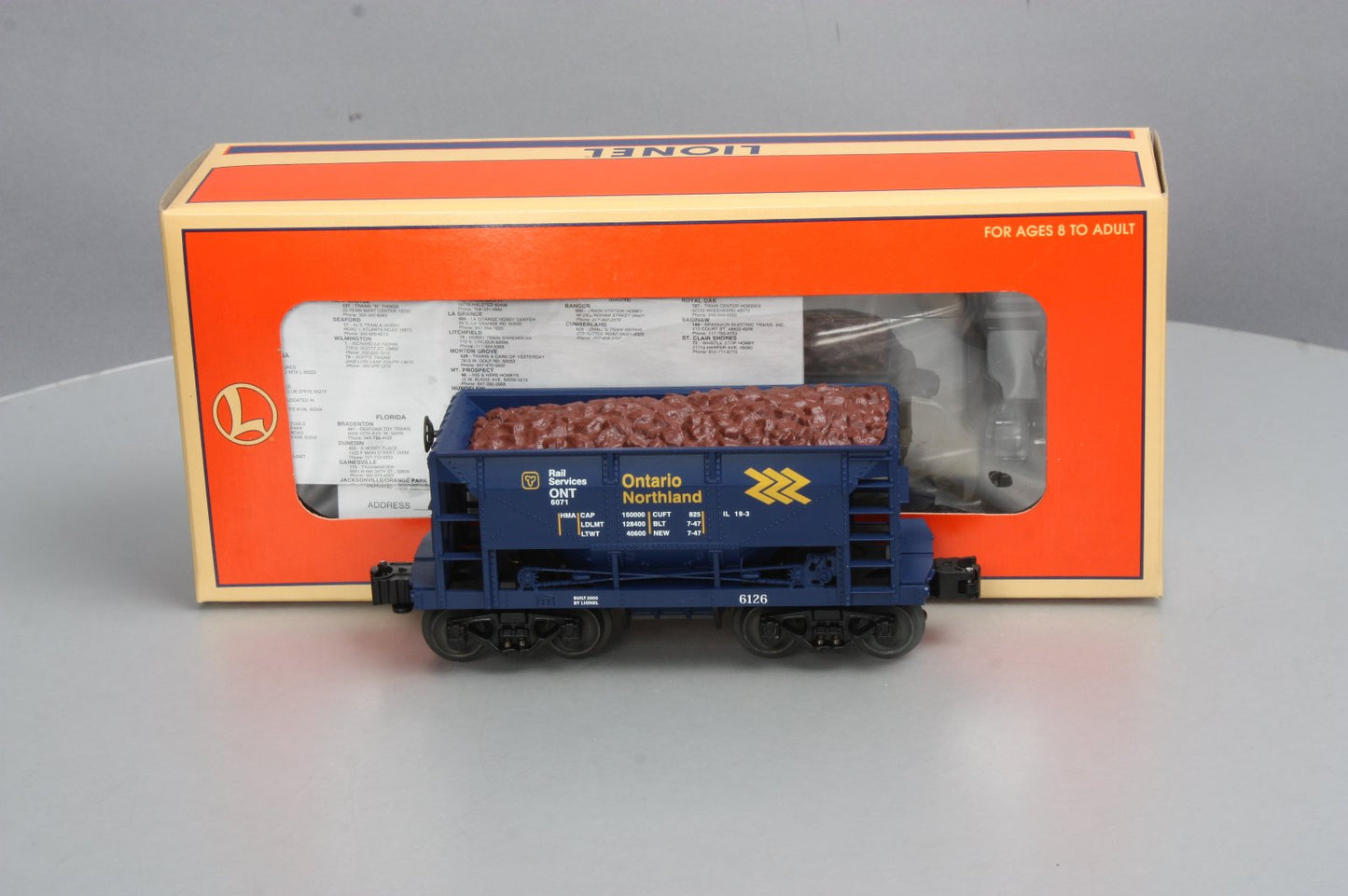Lionel 6-17800 O Guage Ontario Northland Ore Car #6126 w/Ore Load NIB