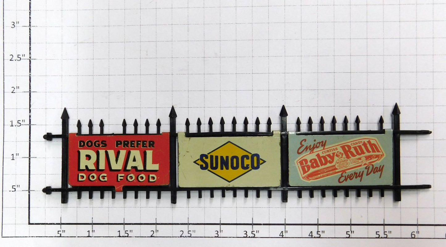 Lionel 256-10 Black 3-Section Plastic Fence w/ 3 Original Billboards