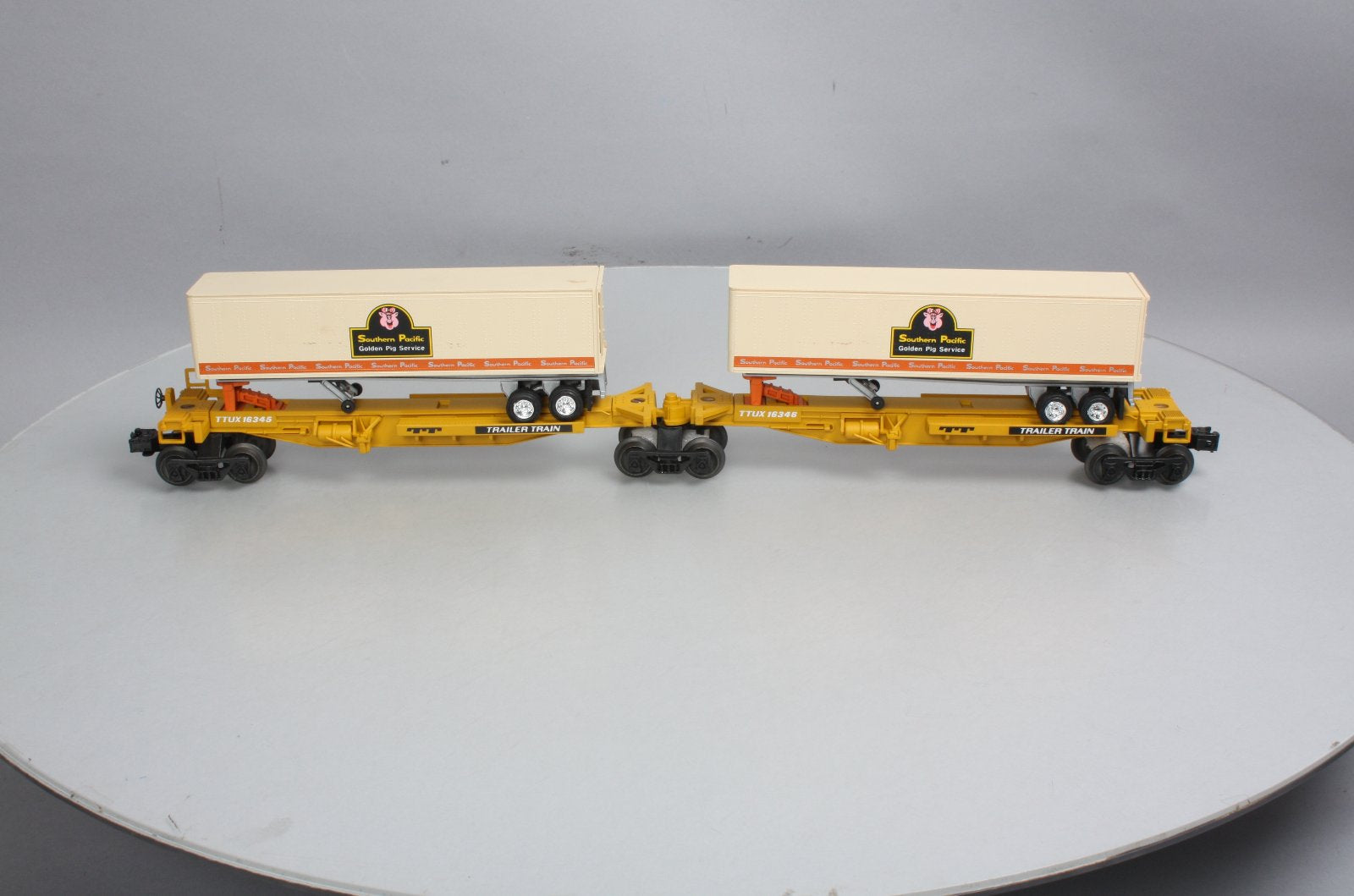 Lionel 6-16345 O TTUX Flatcar w/ Southern Pacific Trailers #16345 #16346 LN/Box