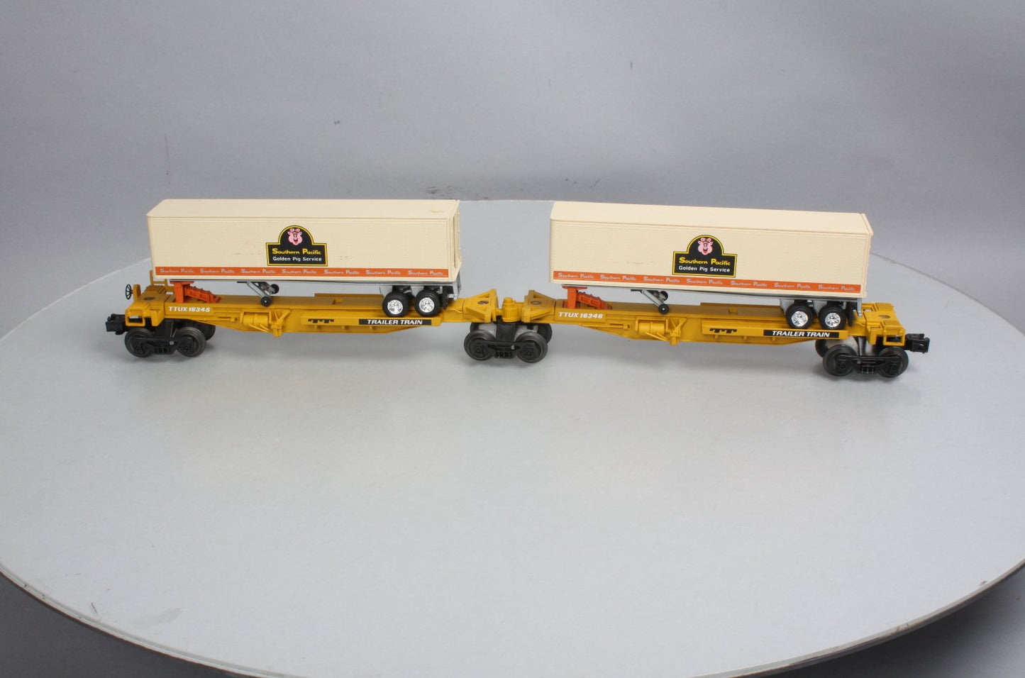 Lionel 6-16345 O TTUX Flatcar w/ Southern Pacific Trailers #16345 #16346 LN/Box