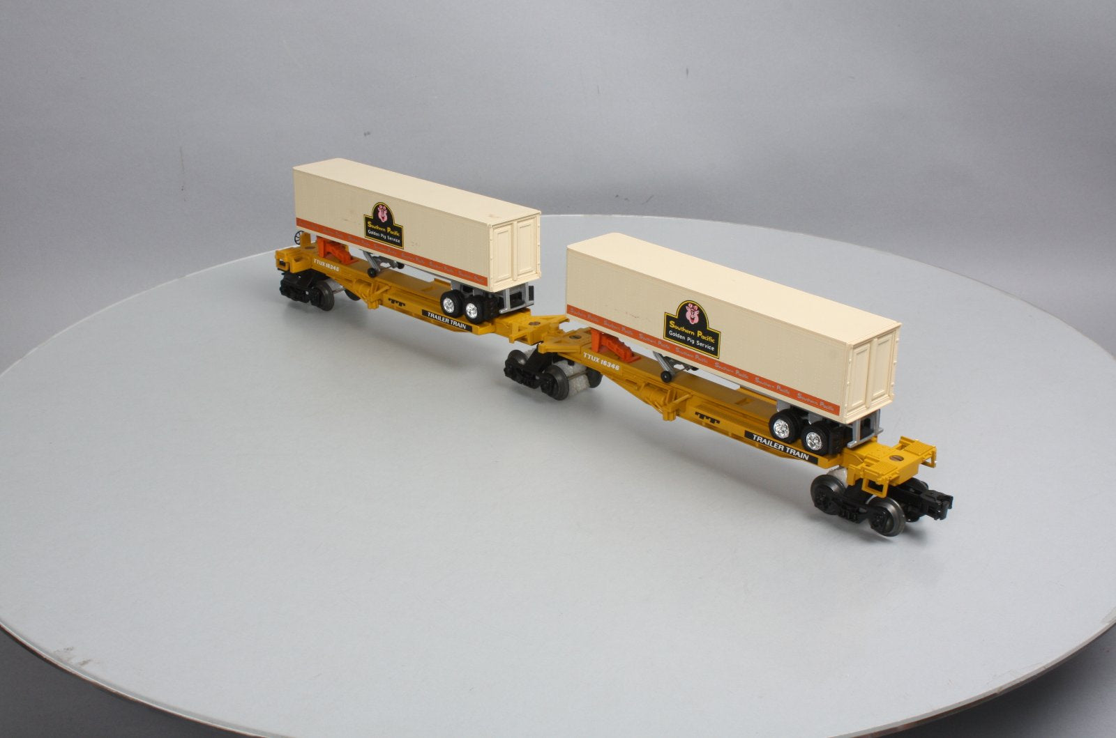 Lionel 6-16345 O TTUX Flatcar w/ Southern Pacific Trailers #16345 #16346 LN/Box