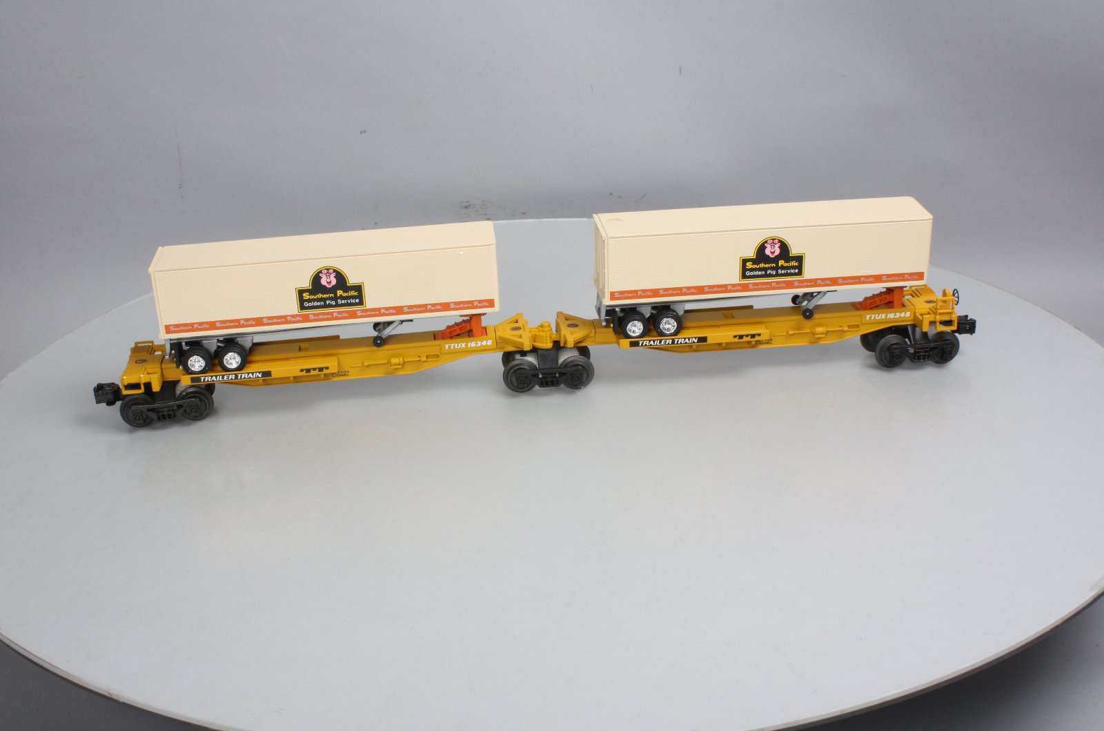 Lionel 6-16345 O TTUX Flatcar w/ Southern Pacific Trailers #16345 #16346 LN/Box