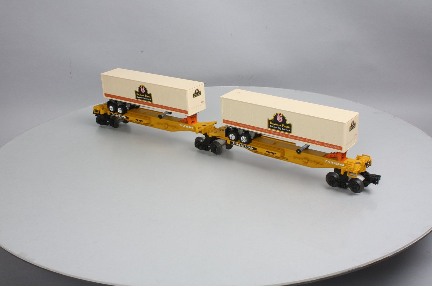 Lionel 6-16345 O TTUX Flatcar w/ Southern Pacific Trailers #16345 #16346 LN/Box