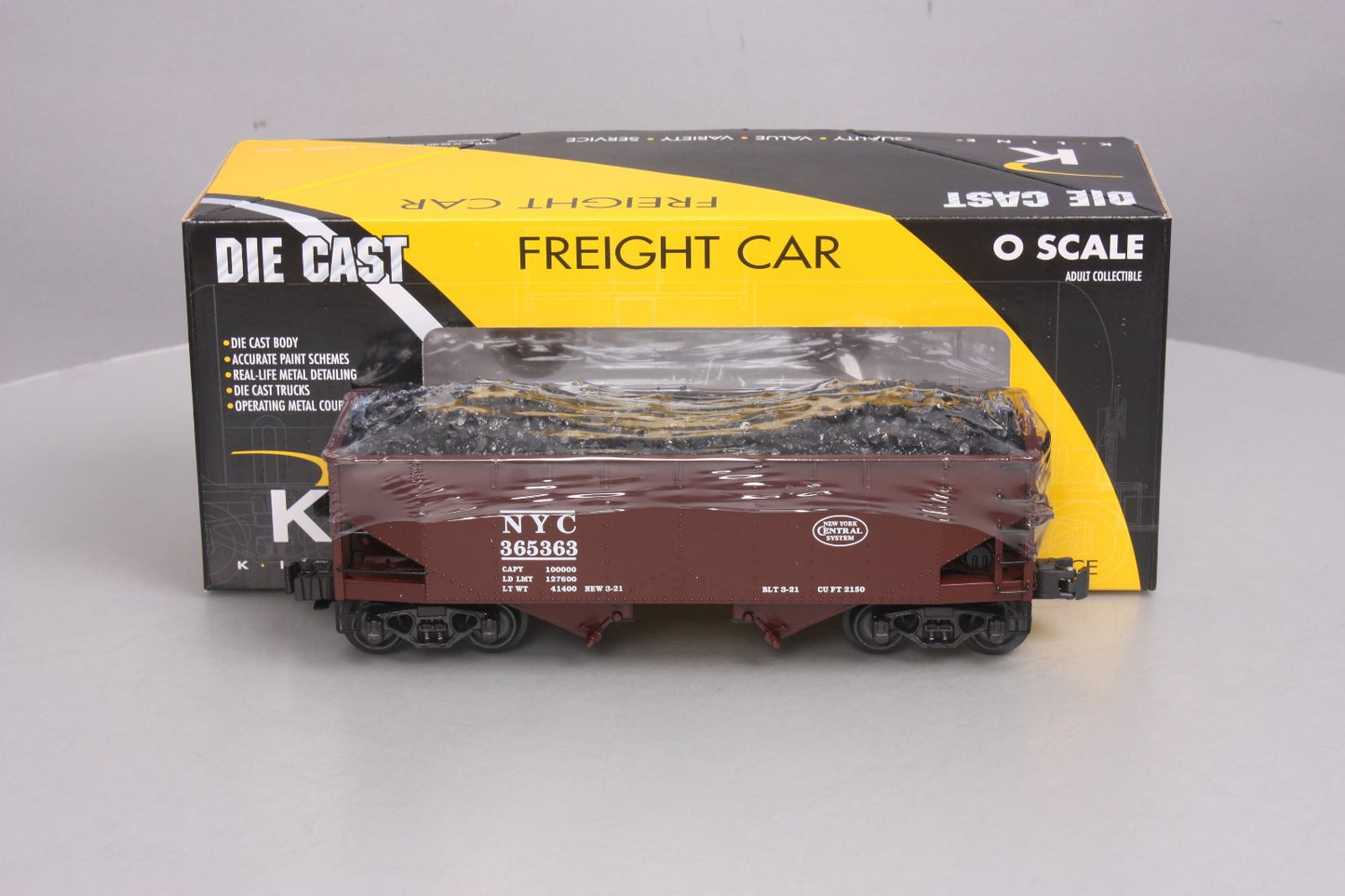K-Line K6251-1752 O NYC Diecast Smooth Sided 2-Bay Hopper #365363 with Load LN/Box