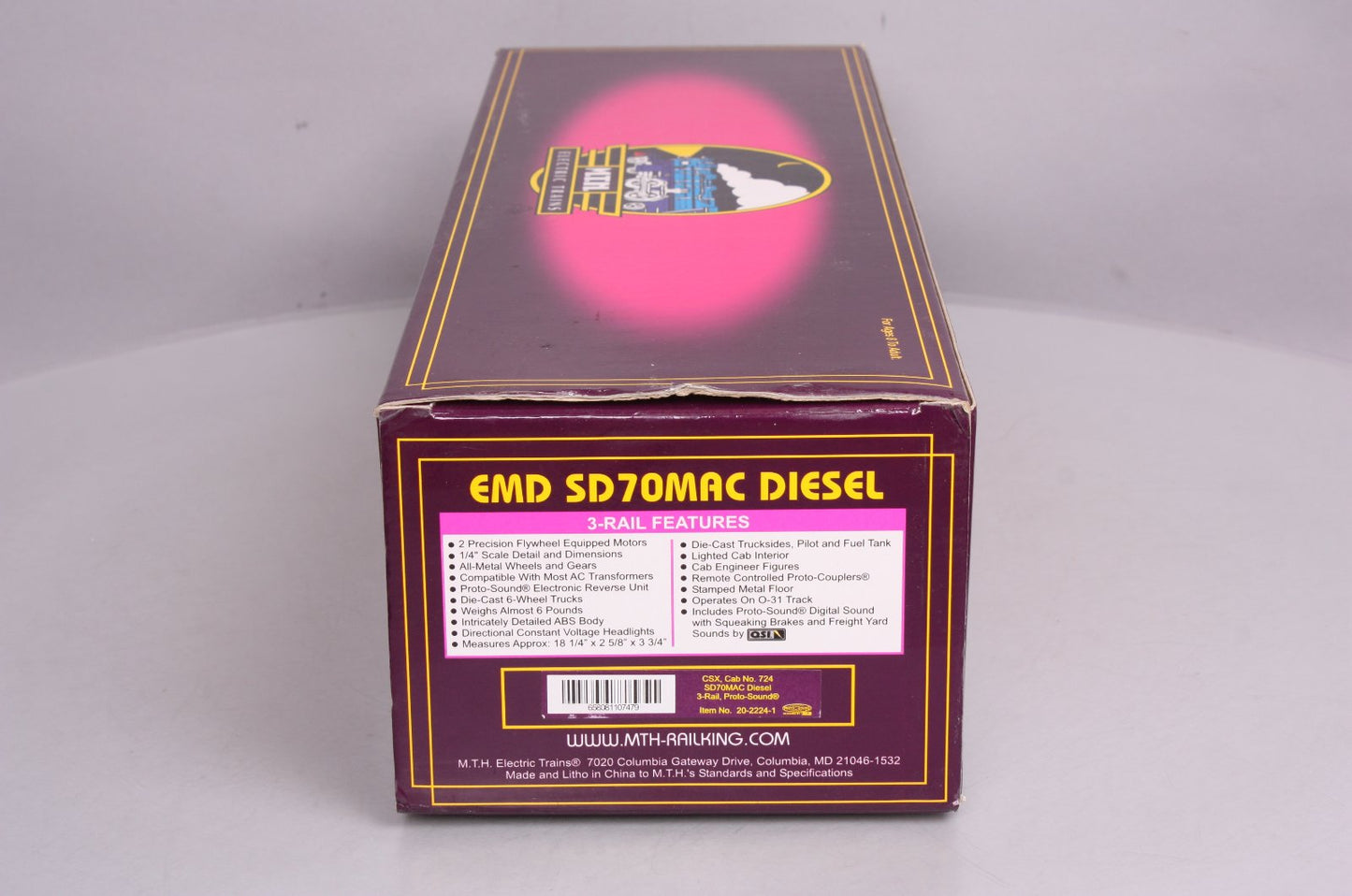 MTH 20-2224-1 O Gauge CSX SD70MAC Diesel Engine w/PS1 #724 LN/Box