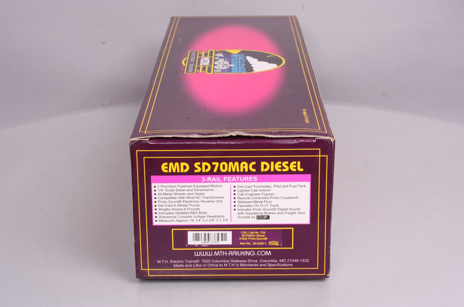 MTH 20-2224-1 O Gauge CSX SD70MAC Diesel Engine w/PS1 #724 LN/Box