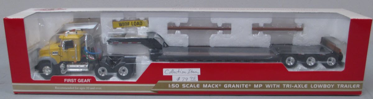 First Gear 50-3116 1:50 Mack Granite MP with Lowboy in Yellow VG/Box