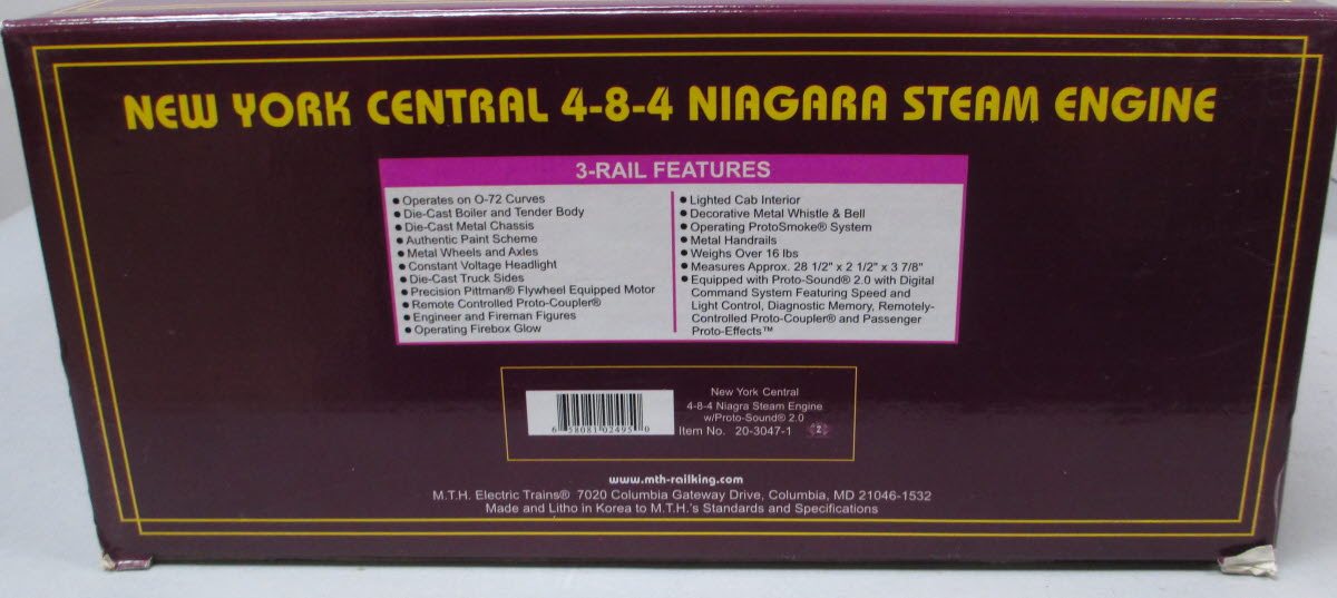 MTH 20-3047-1 O NYC 4-8-4 Niagara Steam Locomotive & Tender w/PS2 #6025 EX/Box