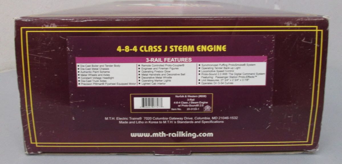 MTH 20-3133-1 Norfolk & Western 4-8-4 Steam Engine w/PS2 #608 LN/Box