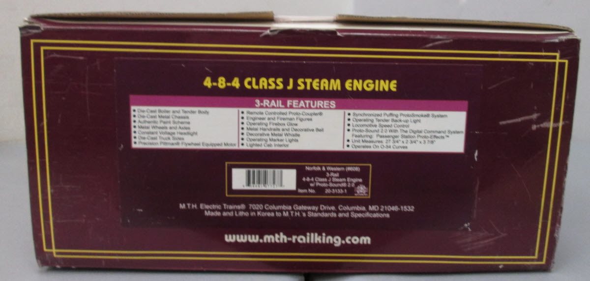 MTH 20-3133-1 Norfolk & Western 4-8-4 Steam Engine w/PS2 #608 LN/Box