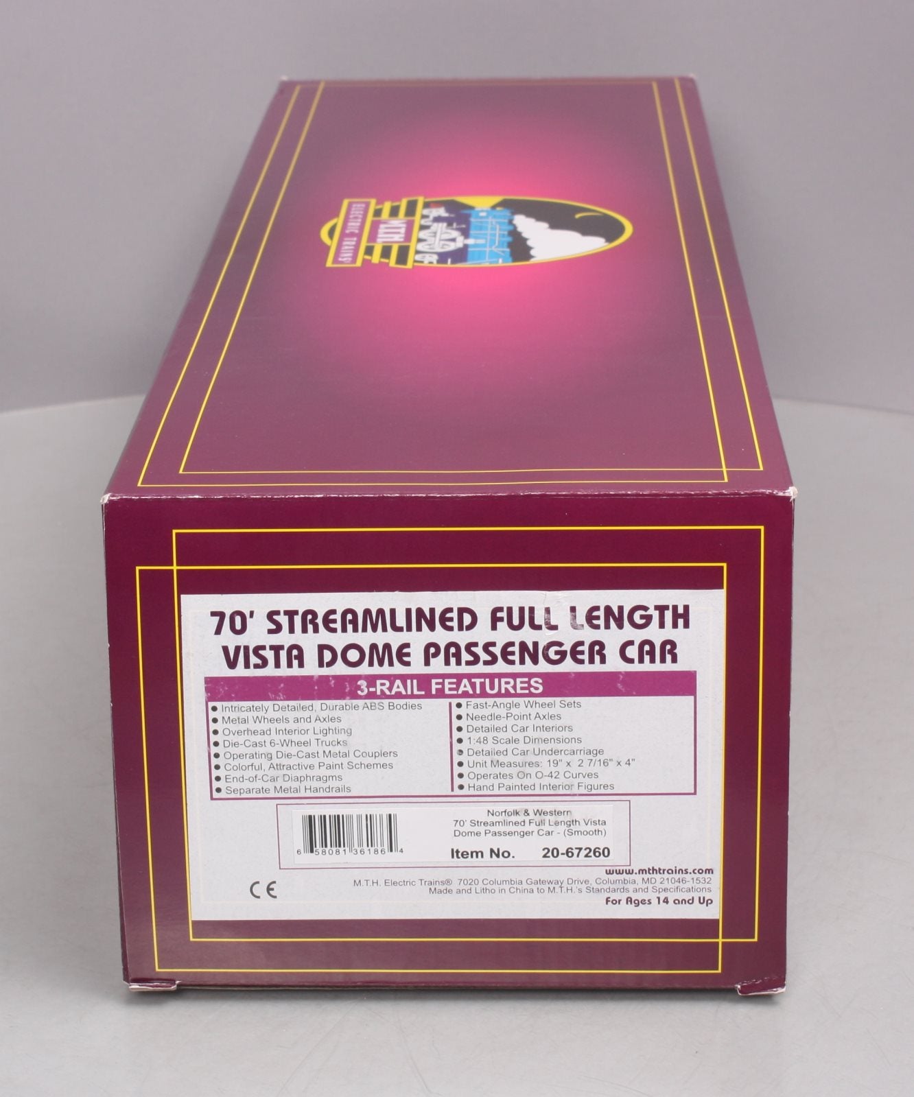 MTH 20-67260 Norfolk & Western 70' Smooth Full Vista Dome NIB