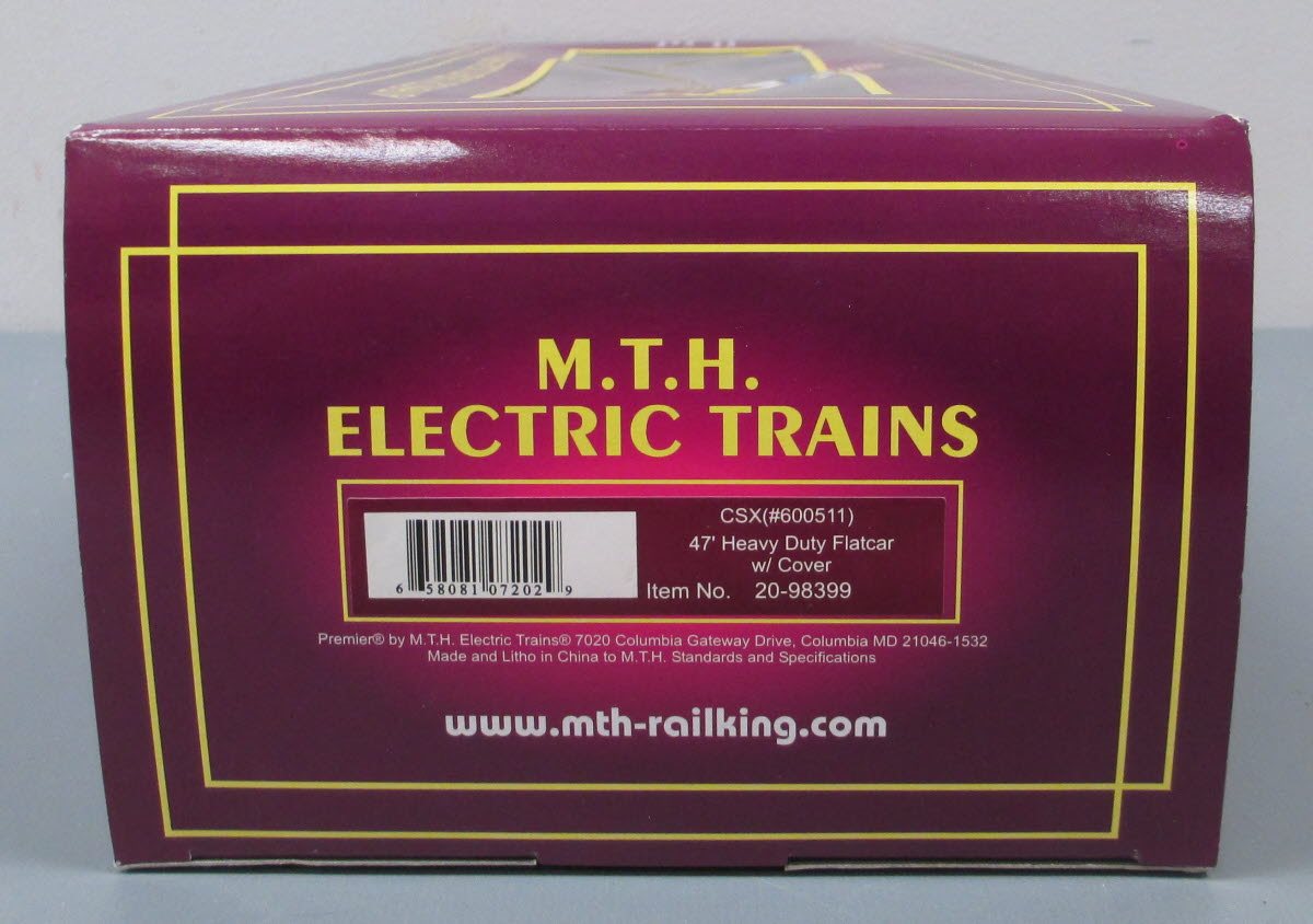 MTH 20-98399 O CSX 47‘ Heavy Duty Flatcar with Cover #600511 EX/Box