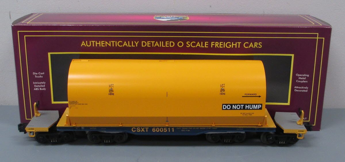 MTH 20-98399 O CSX 47‘ Heavy Duty Flatcar with Cover #600511 EX/Box