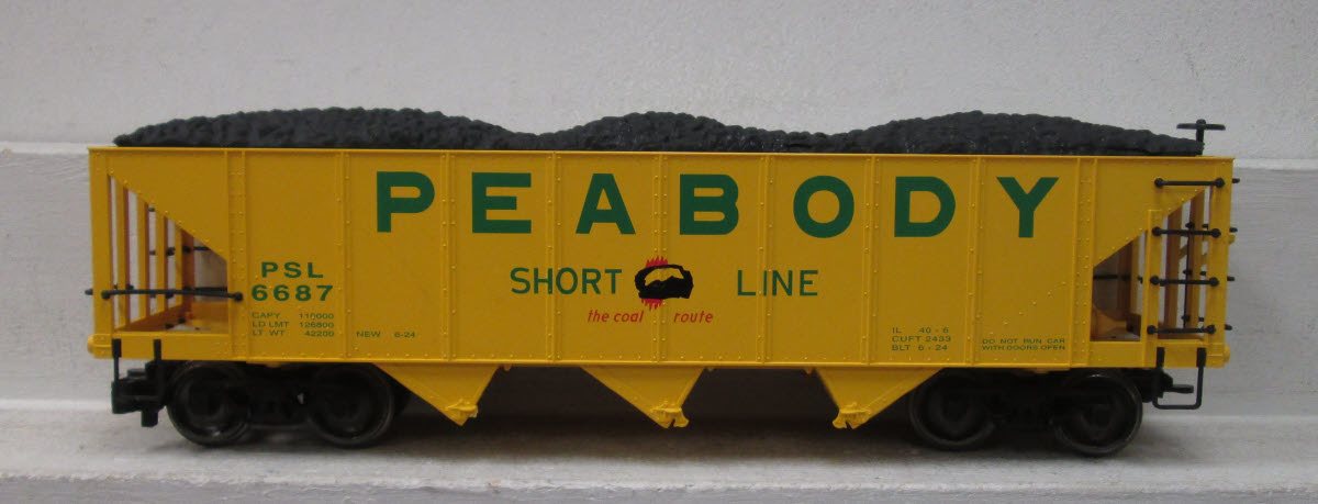 Bachmann 98229 G Scale Peabody 3-Bay Hopper w/ Coal Load (Metal Wheels) EX/Box