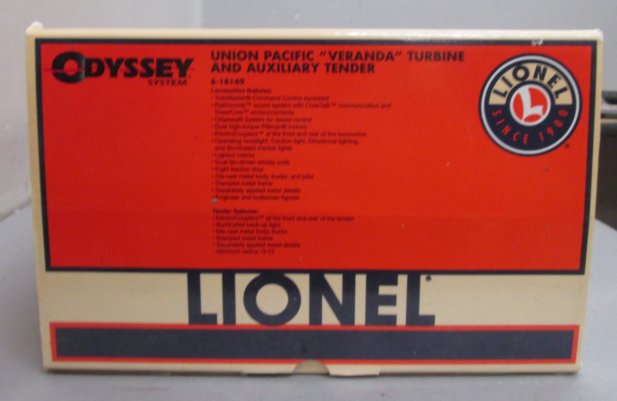 Lionel 6-18149 O Gauge Union Pacific Veranda Gas Turbine & Tender #73 w/ TMCC LN/Box
