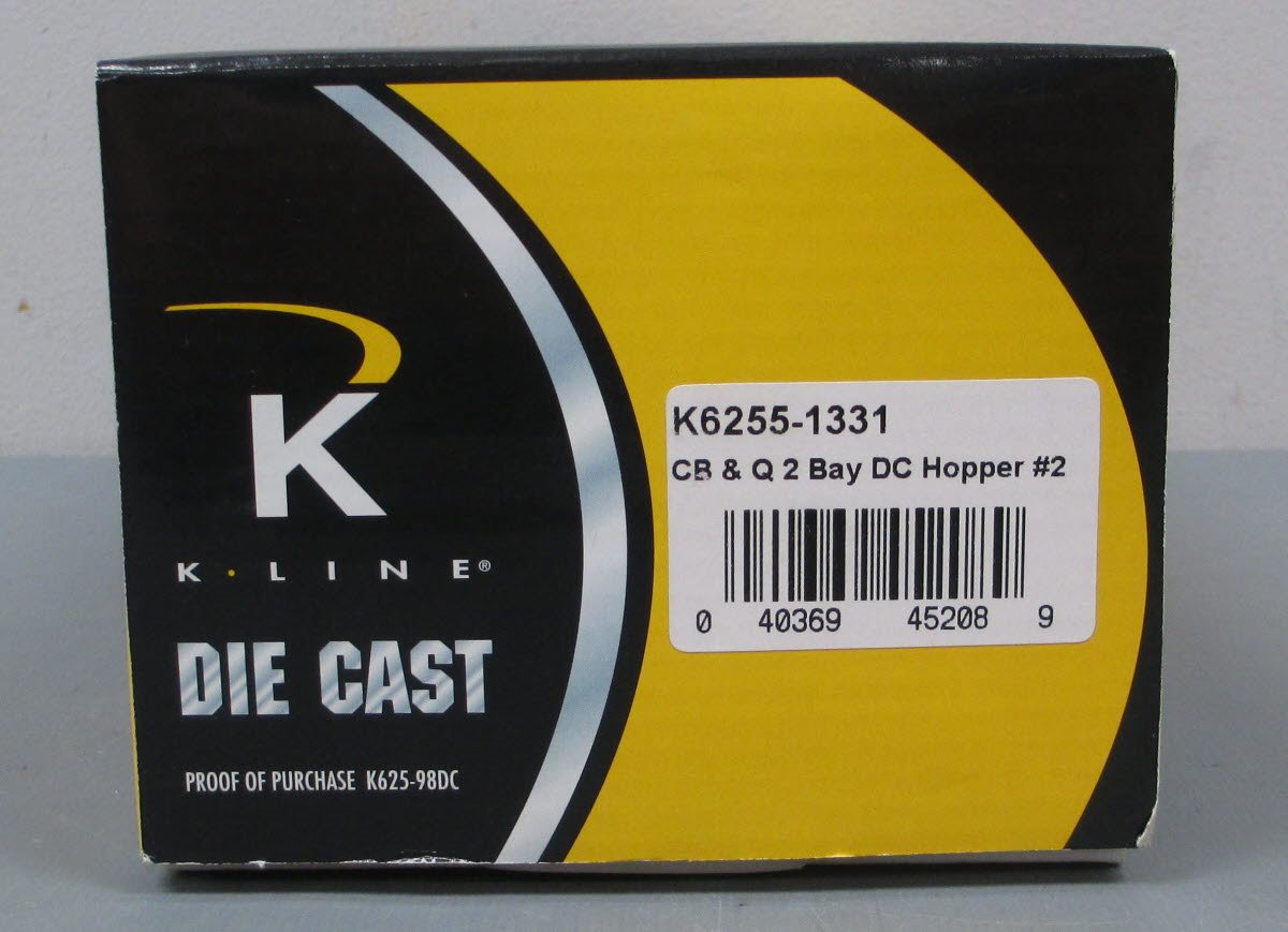 K-Line K6255-1331 O Gauge CB&Q 2-Bay Die Cast Hopper w/ Coal Load #194673 LN/Box