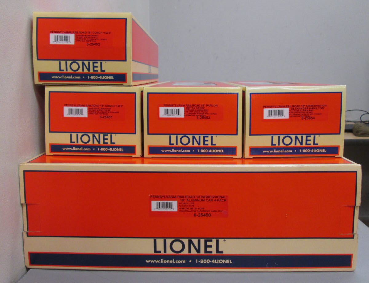 Lionel 6-25450 Pennsylvania Railroad 18 Inch Aluminum Passenger Cars (Pack of 4) LN/Box