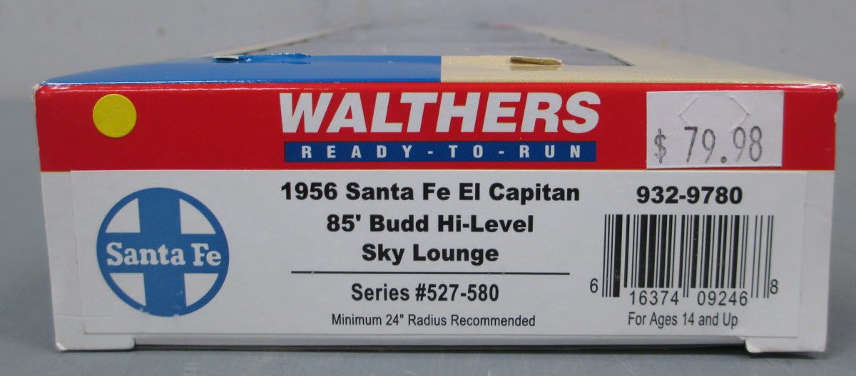 Walthers 932-9780 HO Santa Fe 1956 El Capitan 85' Budd Hi-Level Sky Lounge Car LN/Box