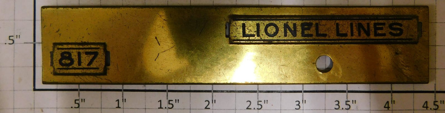 Lionel 817-1B 817 Brass Lionel Lines Side Nameplate