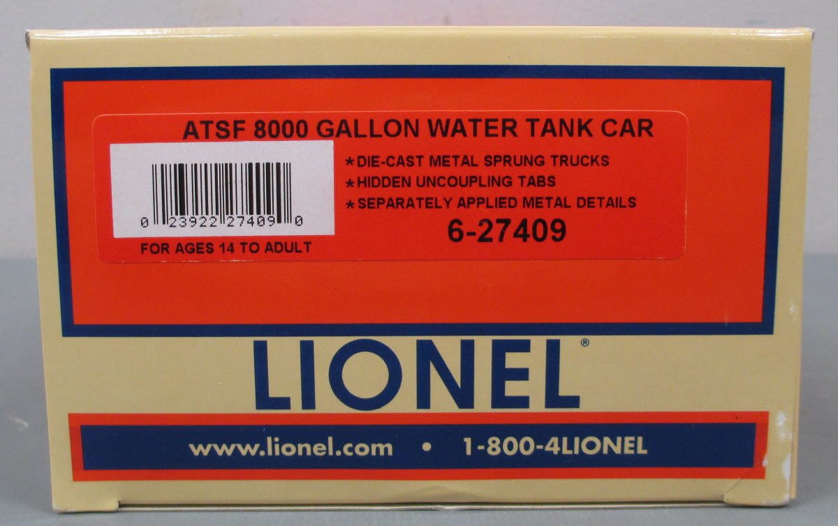 Lionel 6-27409 O Santa Fe 8000 Gallon Water Tank Car #100844