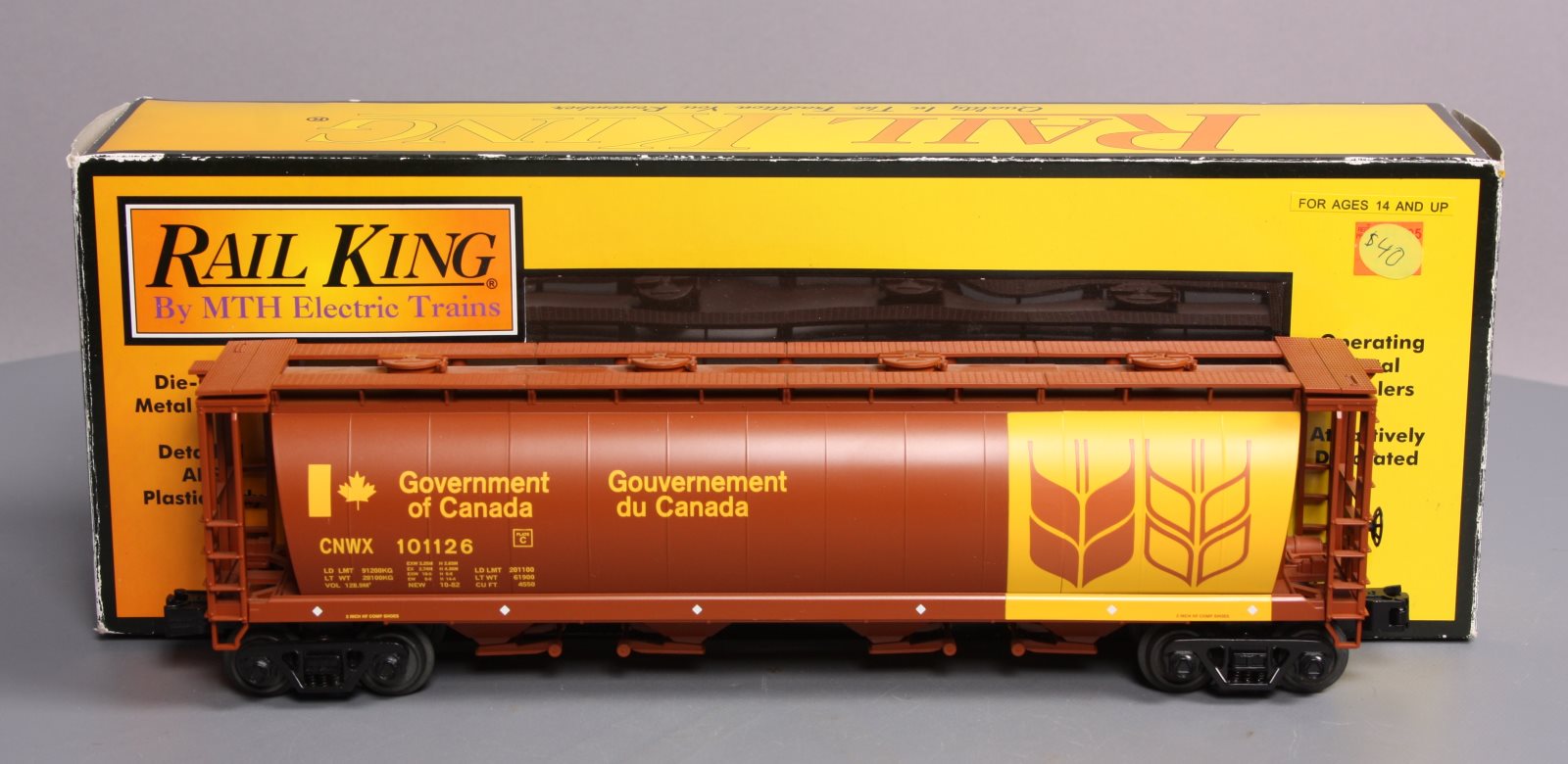 MTH 30-75310 O Canadian Wheat 4-Bay Cylindrical Hopper #101126 LN/Box