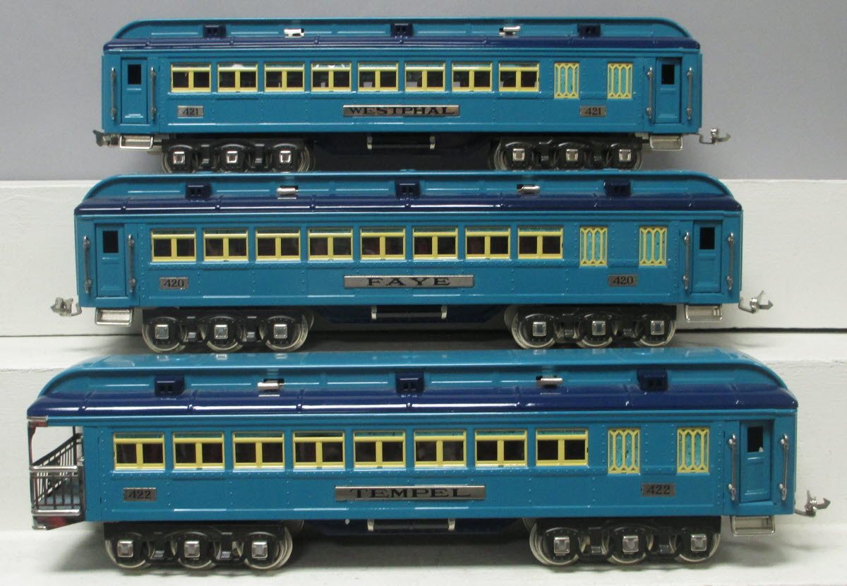 MTH 11-40040 Std.Gauge Two Tone Blue Comet Nickel Trim Passenger Set (Set of 3) MT/Box