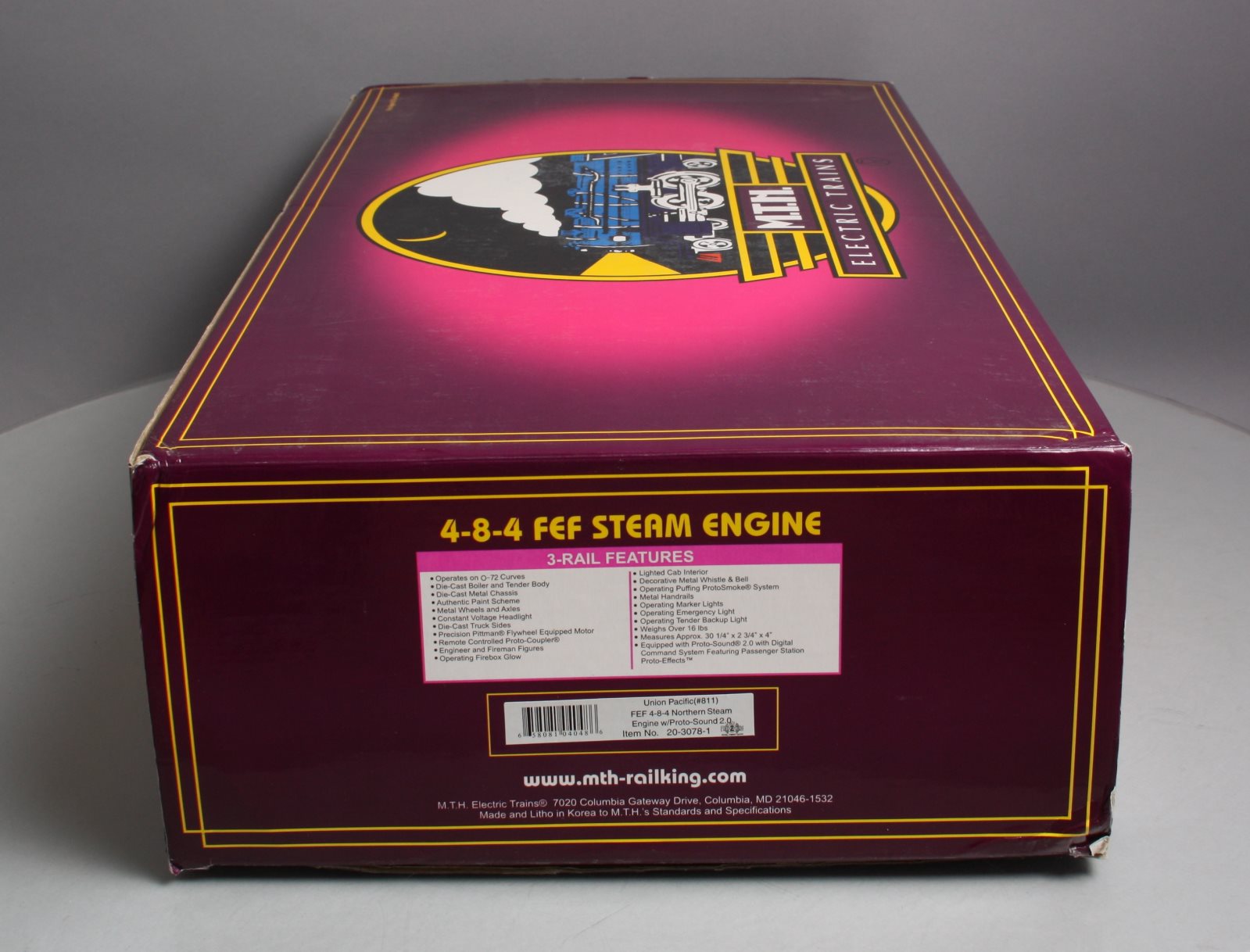 MTH 20-3078-1 O Union Pacific FEF 4-8-4 Locomotive & Tender w/PS2 #811 LN/Box