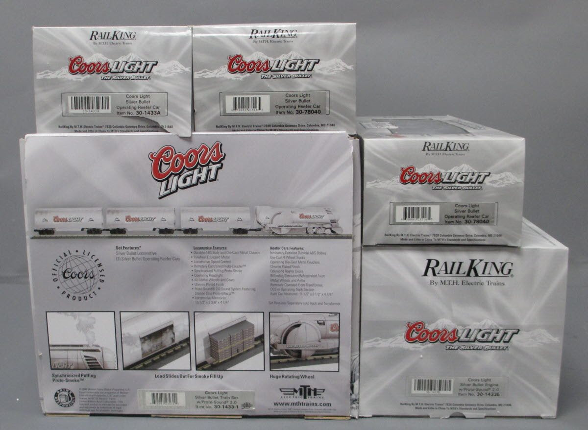 MTH 30-1433-1 O Gauge Coors Light Silver Bullet Steam Freight Train Set with PS2 EX/Box