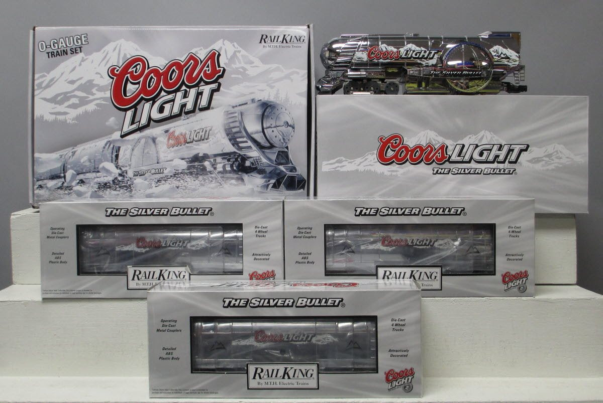 MTH 30-1433-1 O Gauge Coors Light Silver Bullet Steam Freight Train Set with PS2 EX/Box