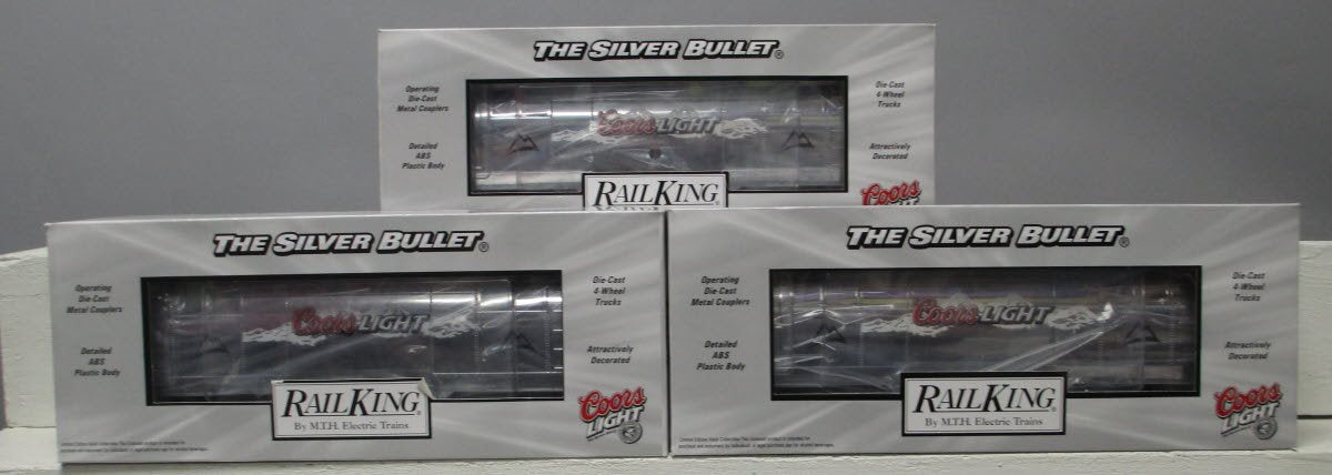 MTH 30-1433-1 O Gauge Coors Light Silver Bullet Steam Freight Train Set with PS2 EX/Box